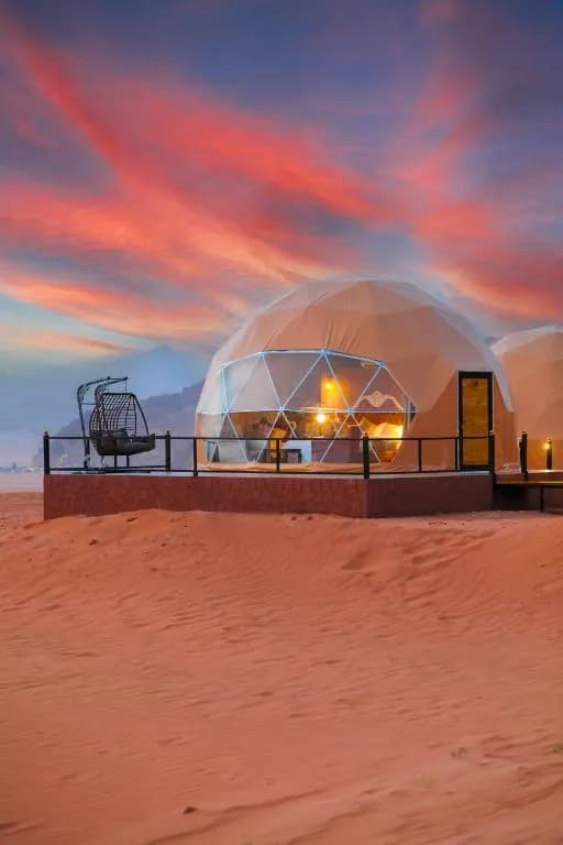 Private dome deck in the red desert at Jamal Rum Camp.